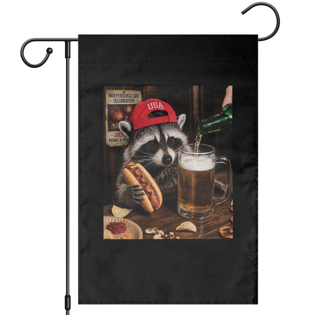 Patriotic USA Raccoon Drinking Beer Garden Flag 4th of July Meme