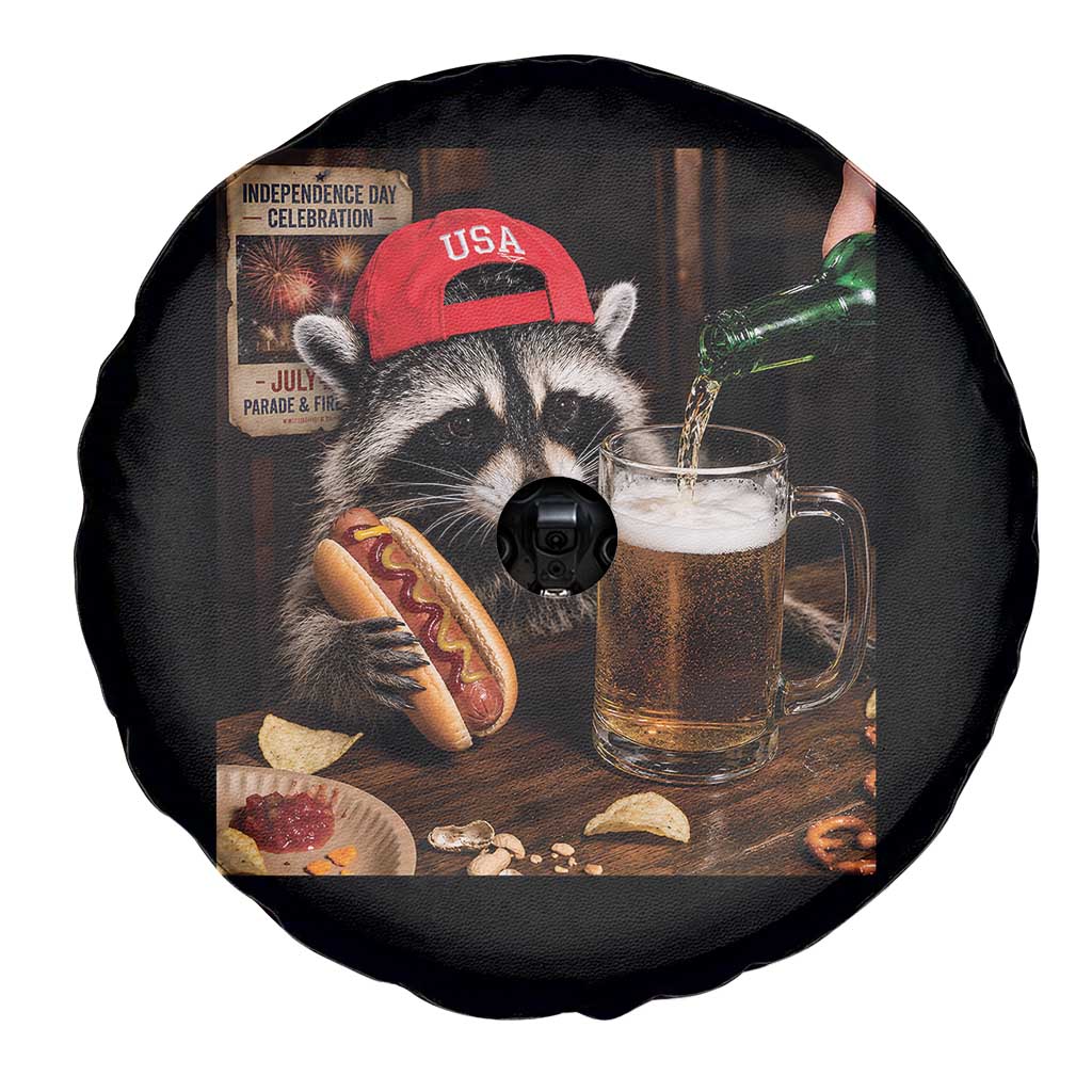 Patriotic USA Raccoon Drinking Beer Spare Tire Cover 4th of July Meme