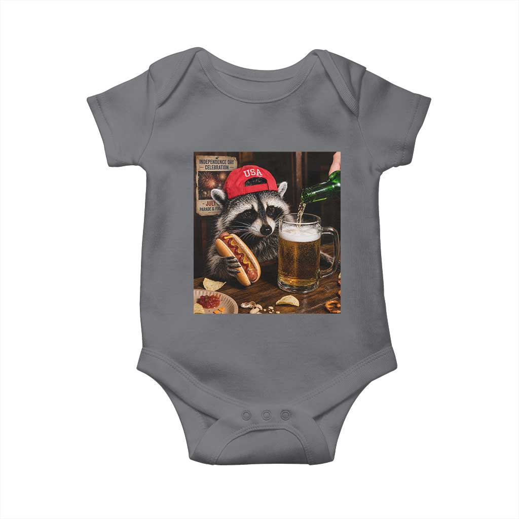 Patriotic USA Raccoon Drinking Beer Baby Onesie 4th of July Meme