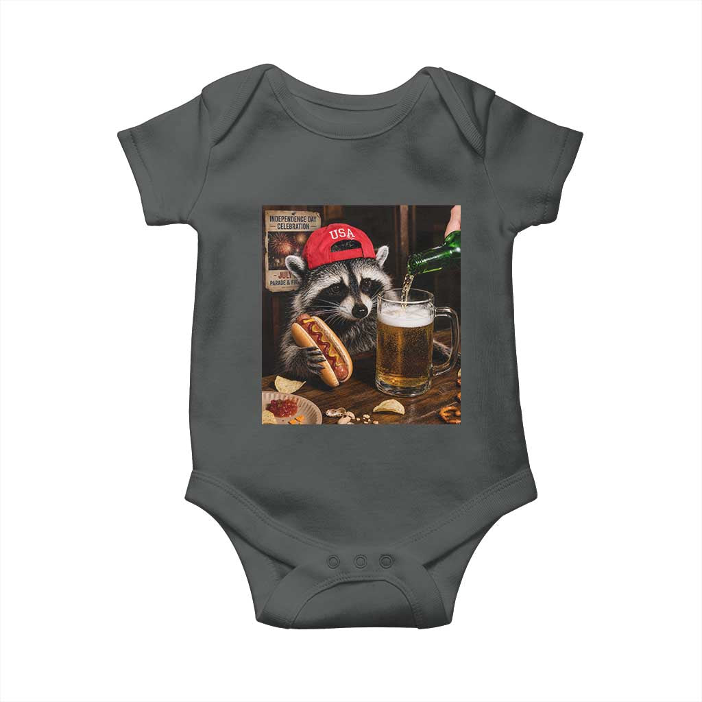 Patriotic USA Raccoon Drinking Beer Baby Onesie 4th of July Meme