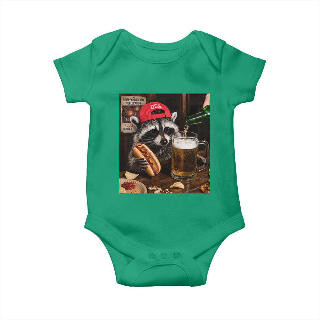 Patriotic USA Raccoon Drinking Beer Baby Onesie 4th of July Meme