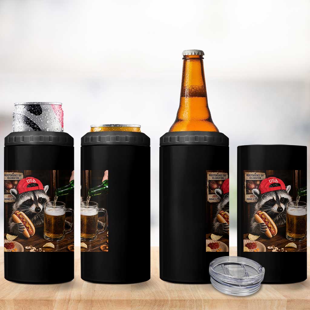 Patriotic USA Raccoon Drinking Beer 4 in 1 Can Cooler Tumbler 4th of July Meme