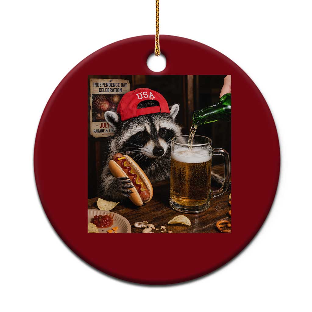 Patriotic USA Raccoon Drinking Beer Ceramic Ornament 4th of July Meme