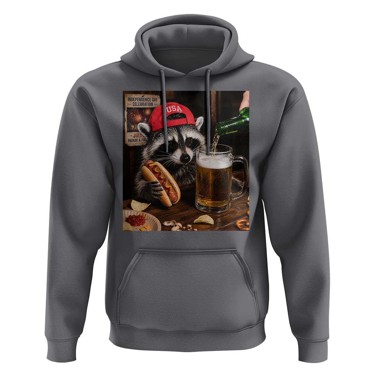 Patriotic USA Raccoon Drinking Beer Hoodie 4th of July Meme