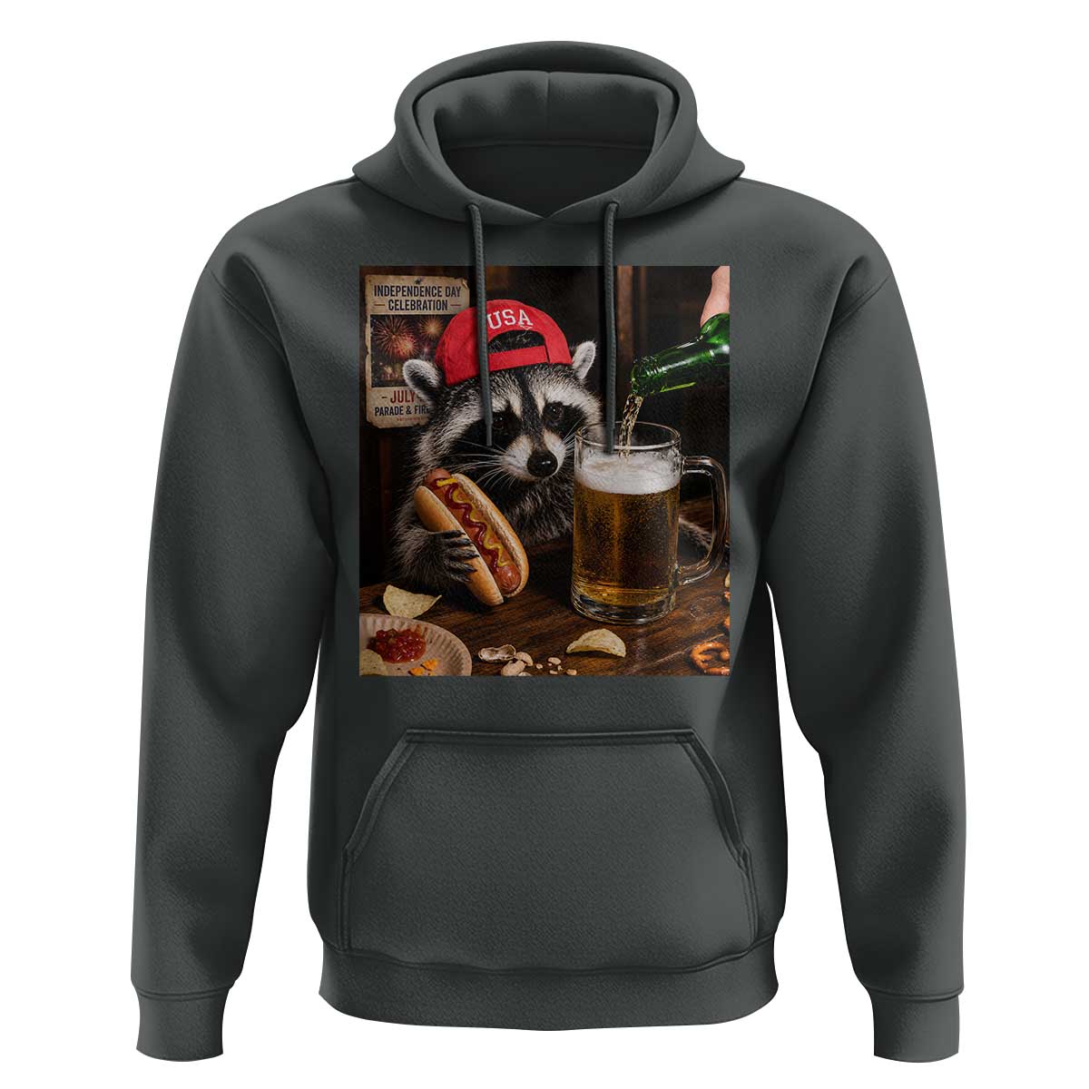 Patriotic USA Raccoon Drinking Beer Hoodie 4th of July Meme