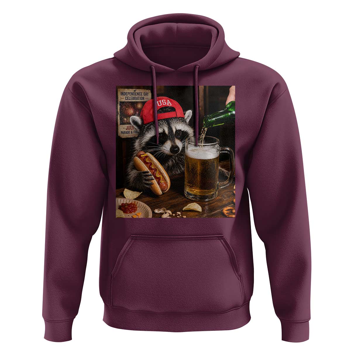 Patriotic USA Raccoon Drinking Beer Hoodie 4th of July Meme