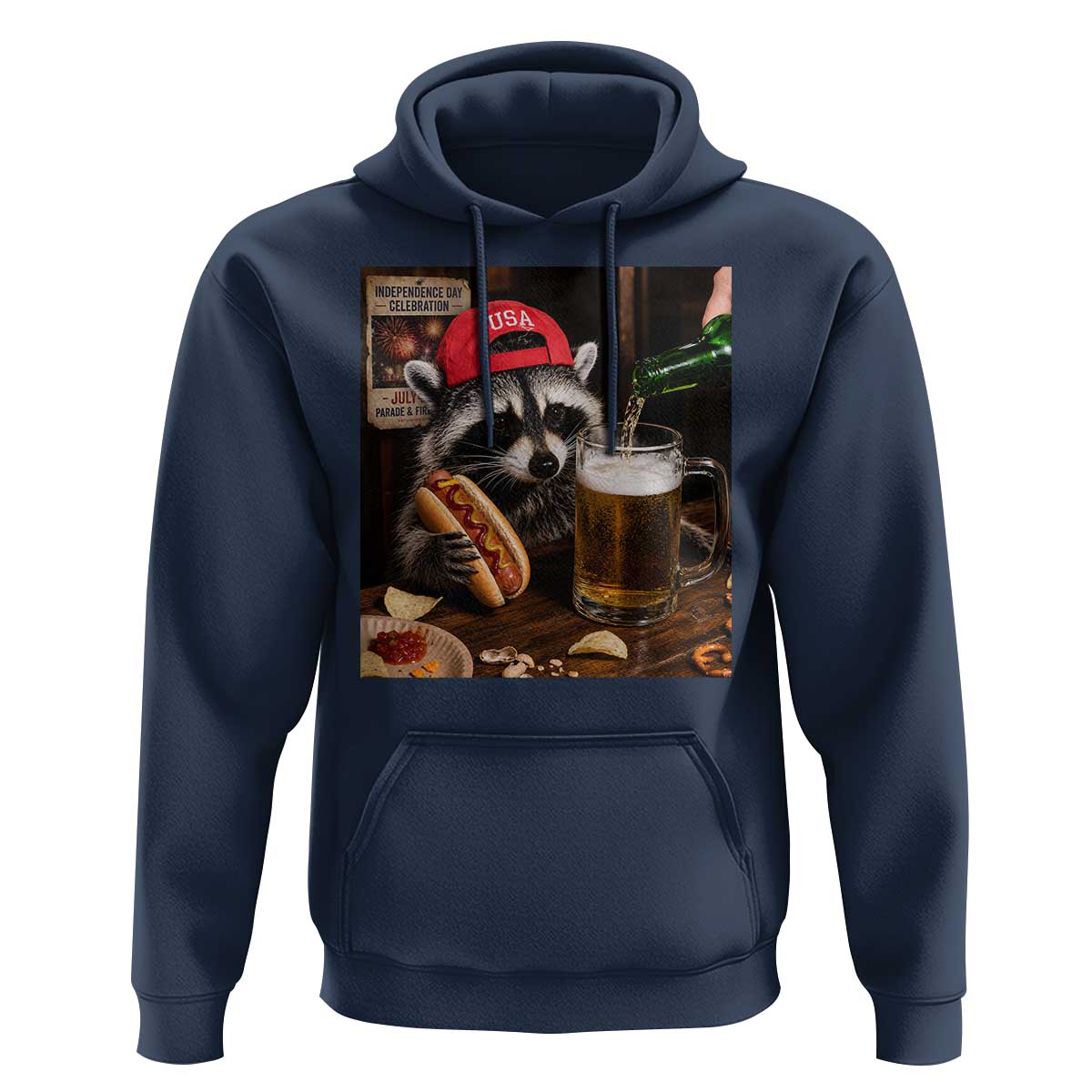 Patriotic USA Raccoon Drinking Beer Hoodie 4th of July Meme