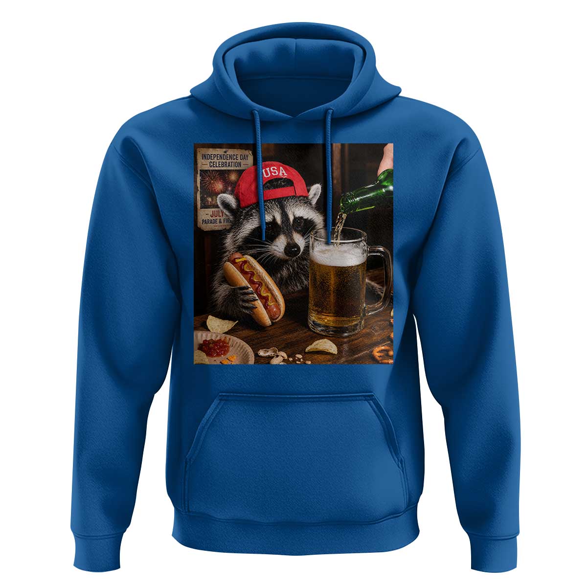 Patriotic USA Raccoon Drinking Beer Hoodie 4th of July Meme