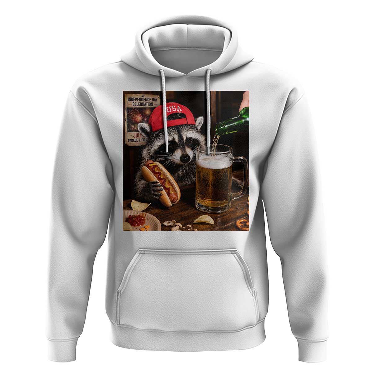 Patriotic USA Raccoon Drinking Beer Hoodie 4th of July Meme
