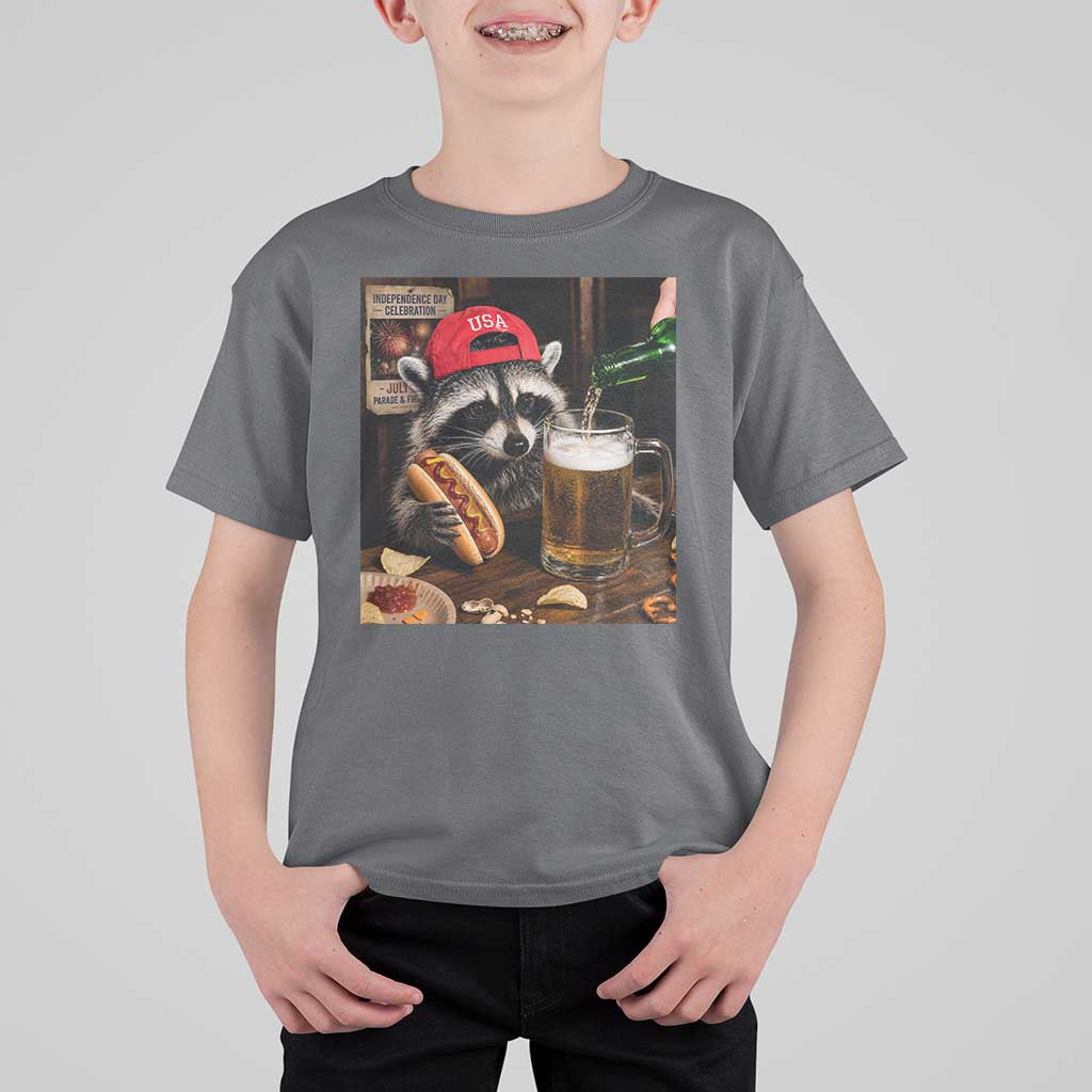 Patriotic USA Raccoon Drinking Beer T Shirt For Kid 4th of July Meme