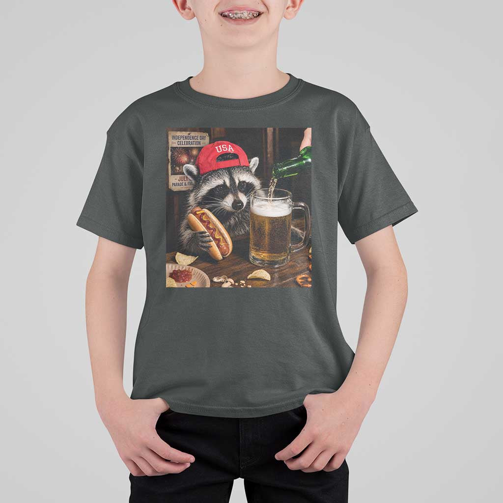 Patriotic USA Raccoon Drinking Beer T Shirt For Kid 4th of July Meme