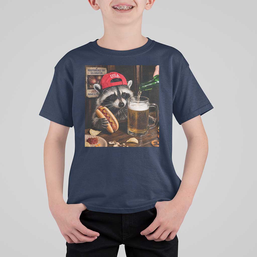 Patriotic USA Raccoon Drinking Beer T Shirt For Kid 4th of July Meme