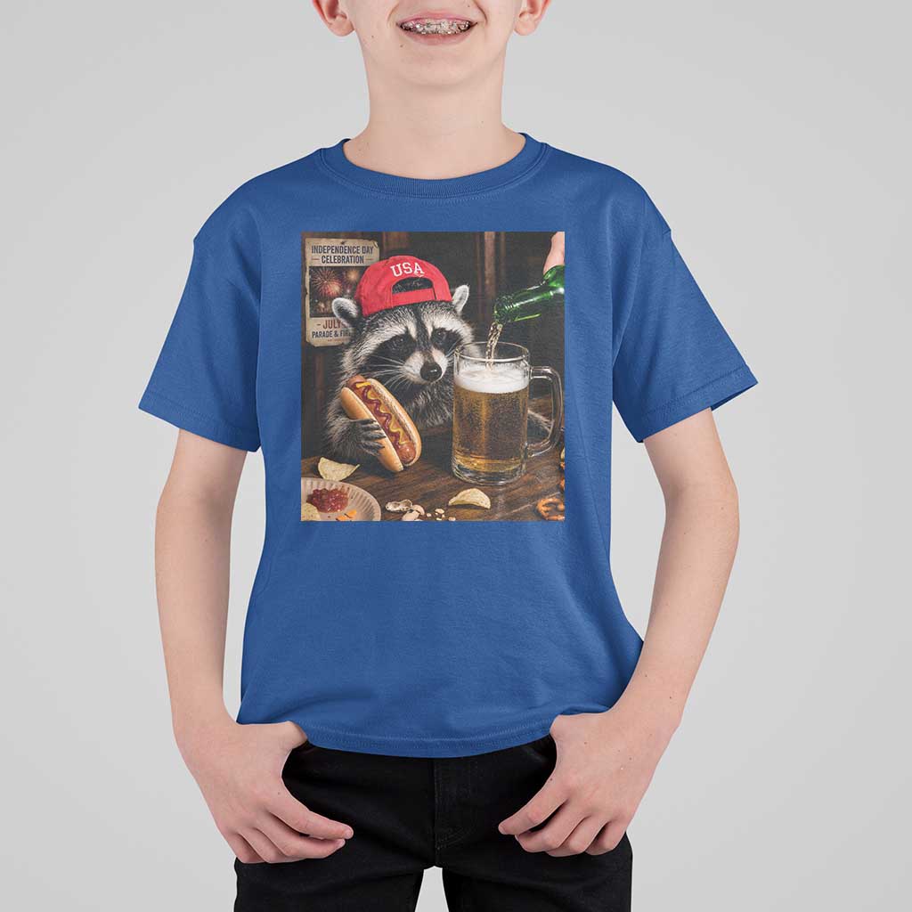 Patriotic USA Raccoon Drinking Beer T Shirt For Kid 4th of July Meme
