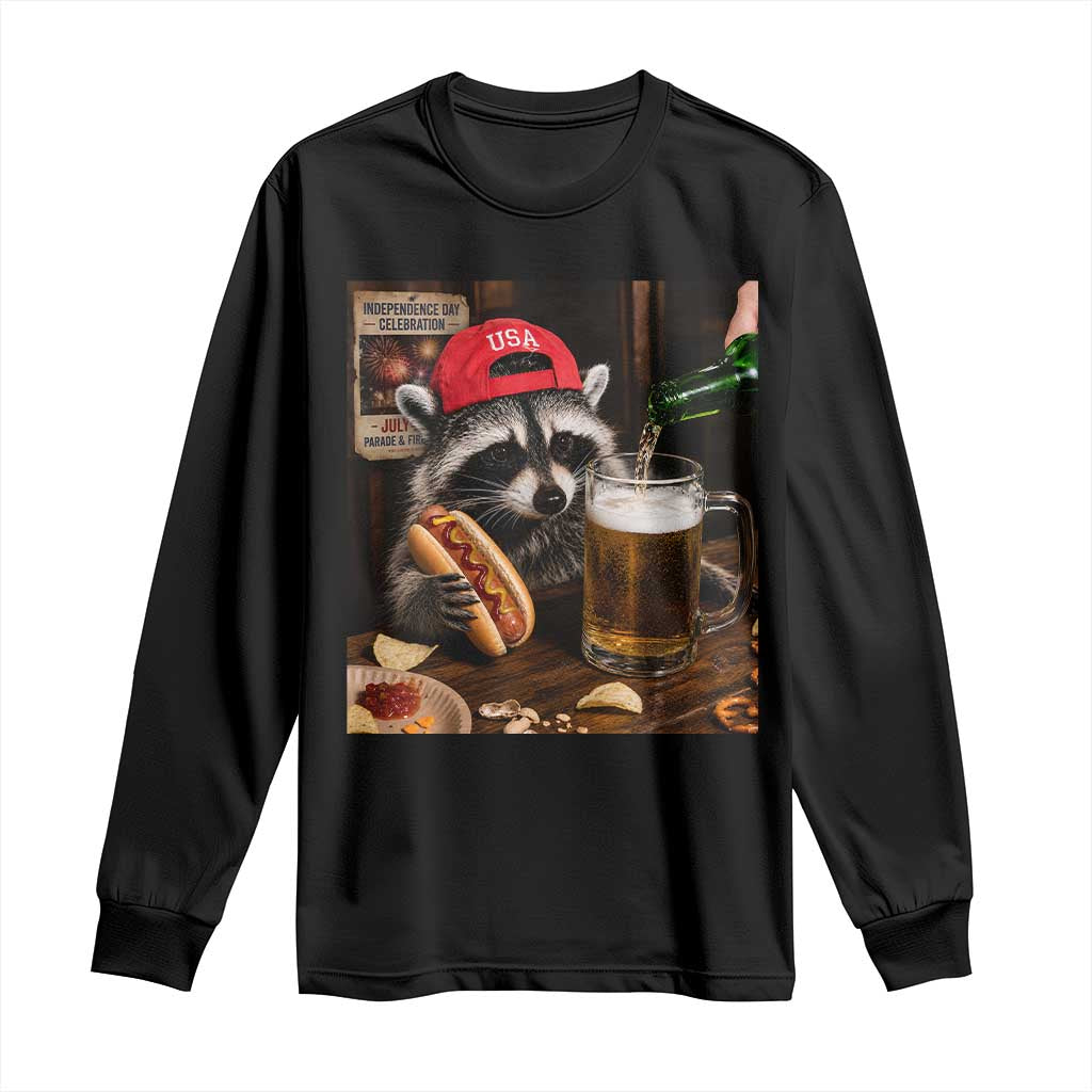 Patriotic USA Raccoon Drinking Beer Long Sleeve Shirt 4th of July Meme