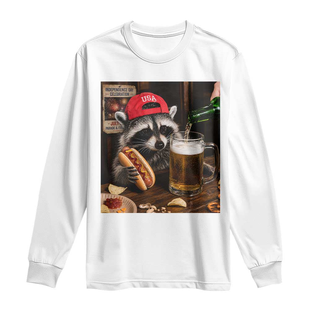 Patriotic USA Raccoon Drinking Beer Long Sleeve Shirt 4th of July Meme