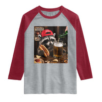 Patriotic USA Raccoon Drinking Beer Raglan Shirt 4th of July Meme