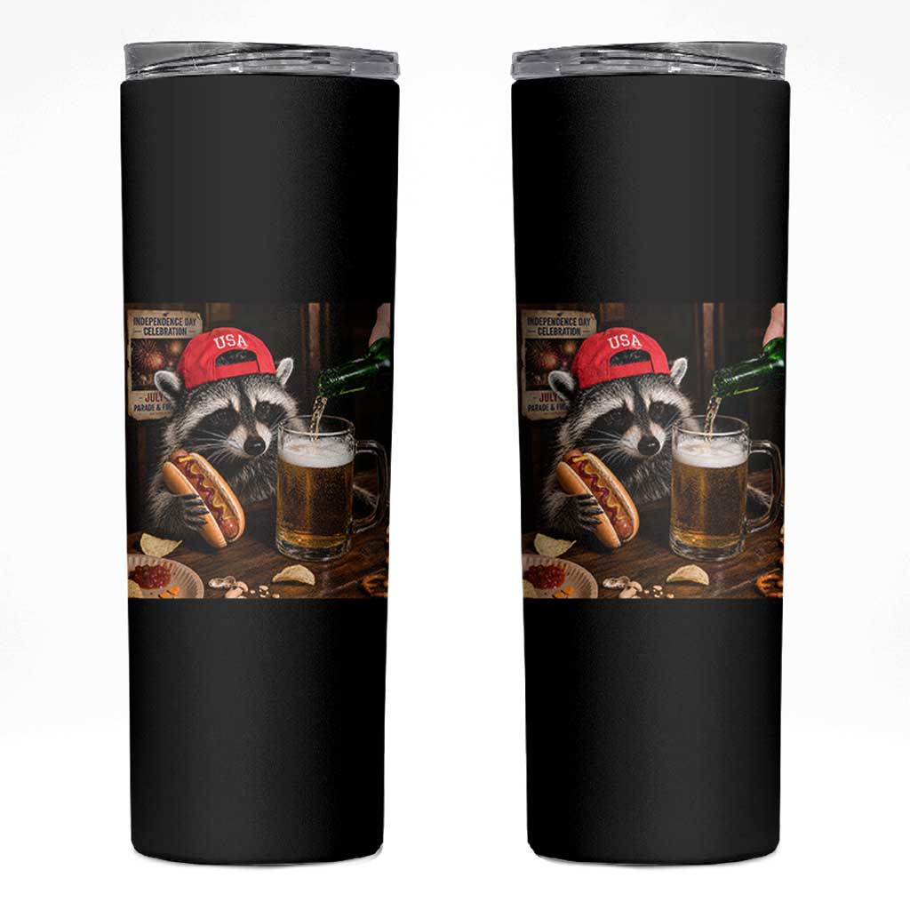 Patriotic USA Raccoon Drinking Beer Skinny Tumbler 4th of July Meme