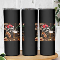 Patriotic USA Raccoon Drinking Beer Skinny Tumbler 4th of July Meme