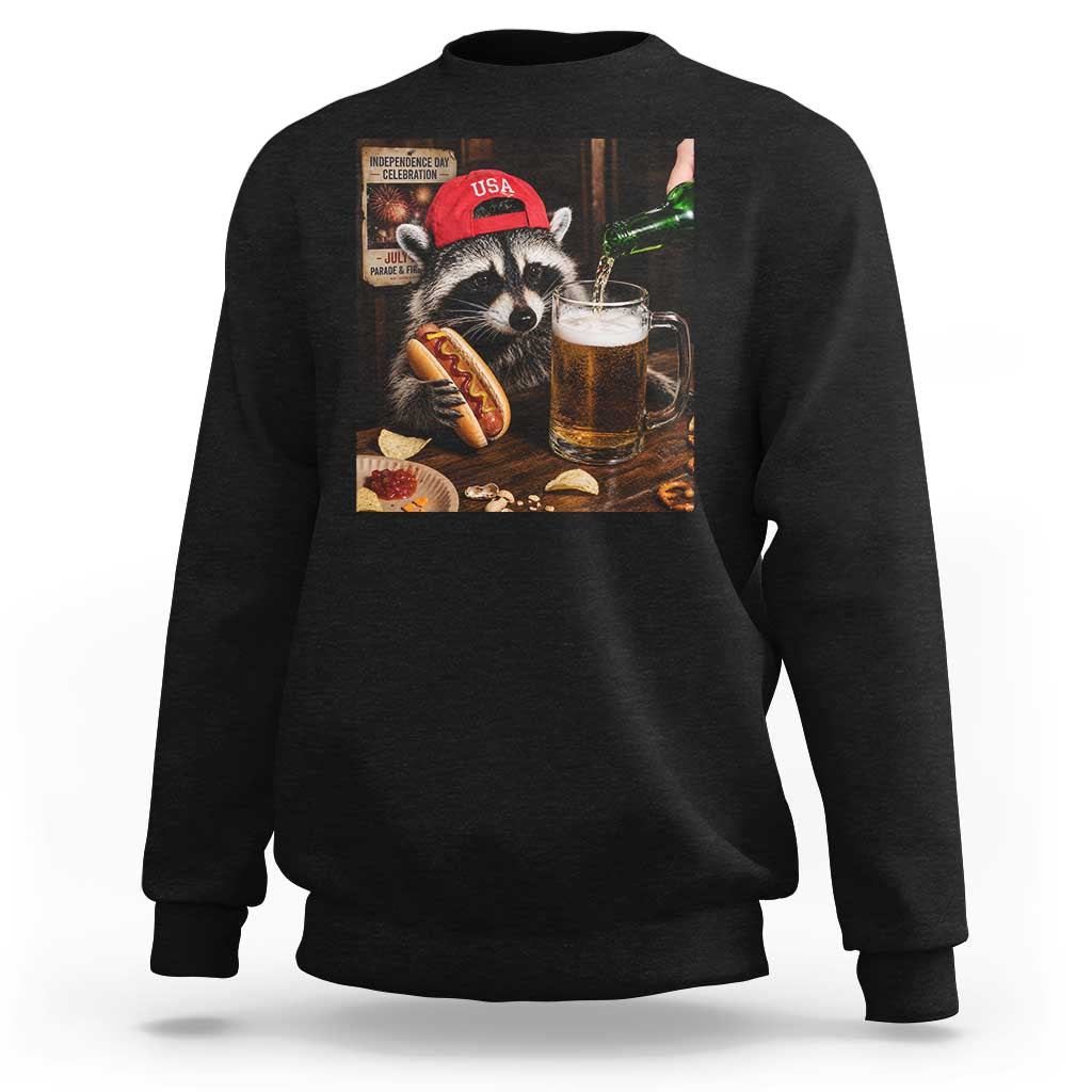 Patriotic USA Raccoon Drinking Beer Sweatshirt 4th of July Meme