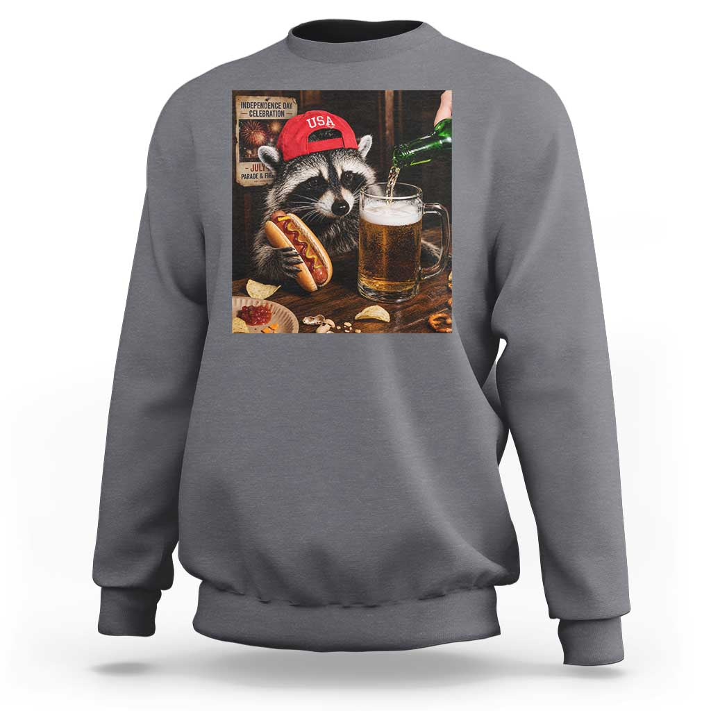 Patriotic USA Raccoon Drinking Beer Sweatshirt 4th of July Meme