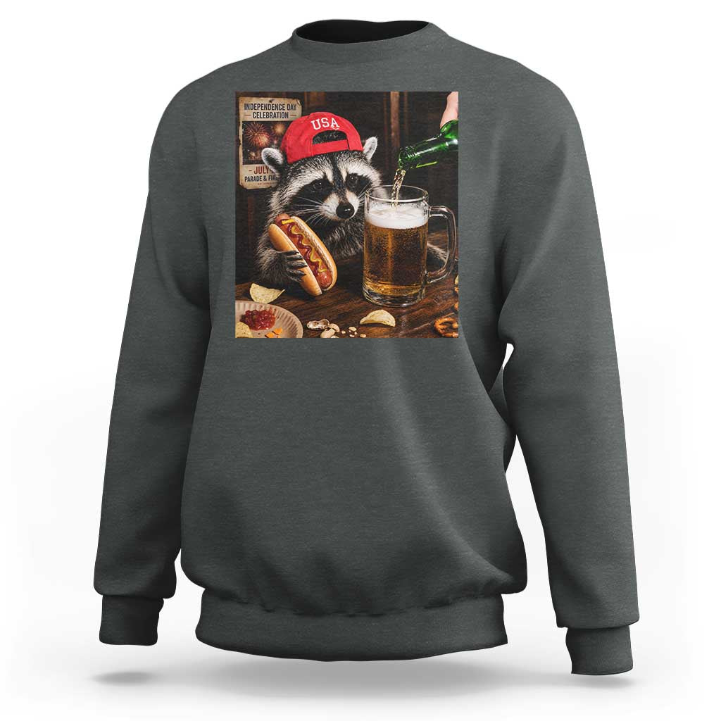 Patriotic USA Raccoon Drinking Beer Sweatshirt 4th of July Meme