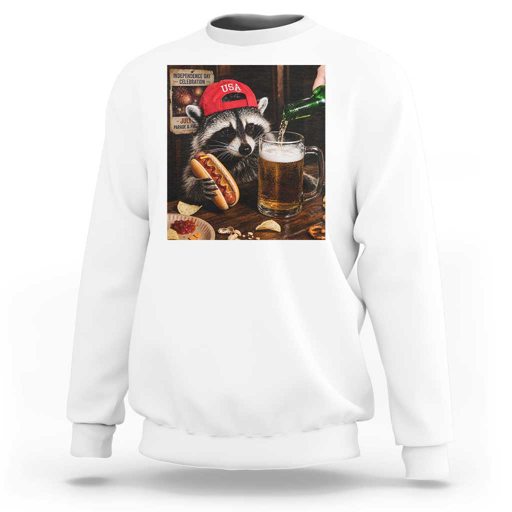Patriotic USA Raccoon Drinking Beer Sweatshirt 4th of July Meme