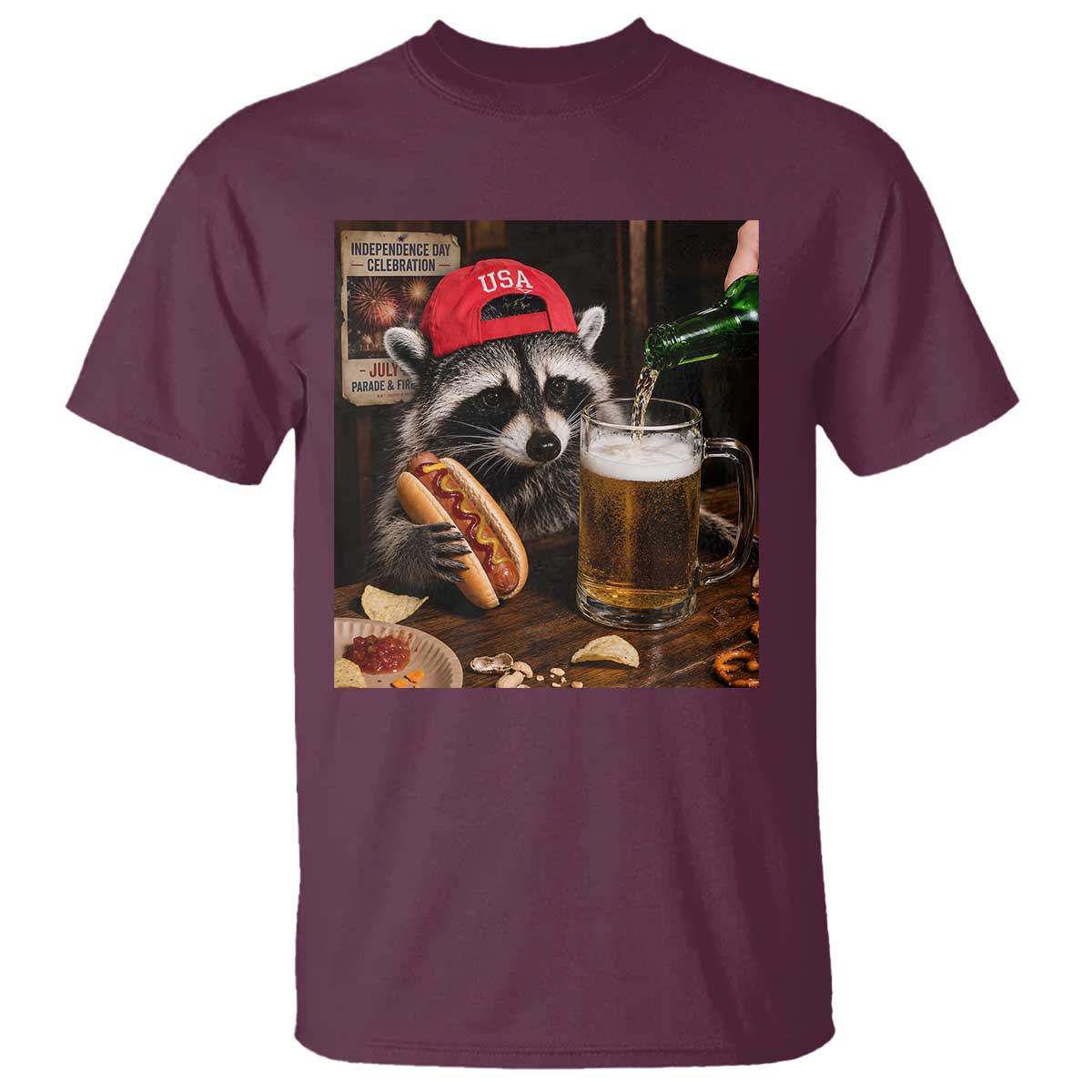 Patriotic USA Raccoon Drinking Beer T Shirt 4th of July Meme