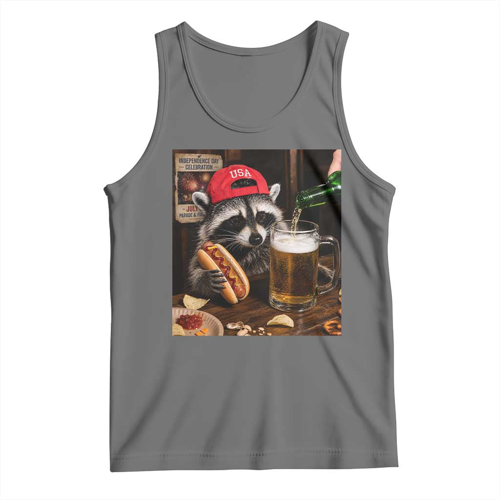 Patriotic USA Raccoon Drinking Beer Tank Top 4th of July Meme