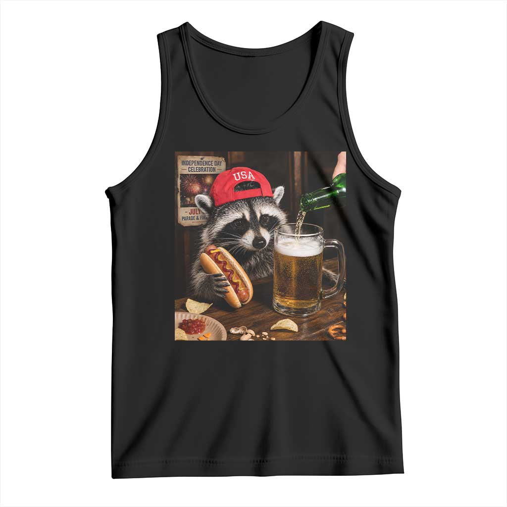 Patriotic USA Raccoon Drinking Beer Tank Top 4th of July Meme