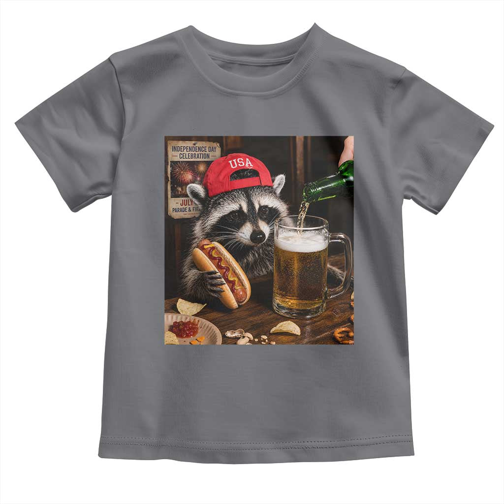 Patriotic USA Raccoon Drinking Beer Toddler T Shirt 4th of July Meme