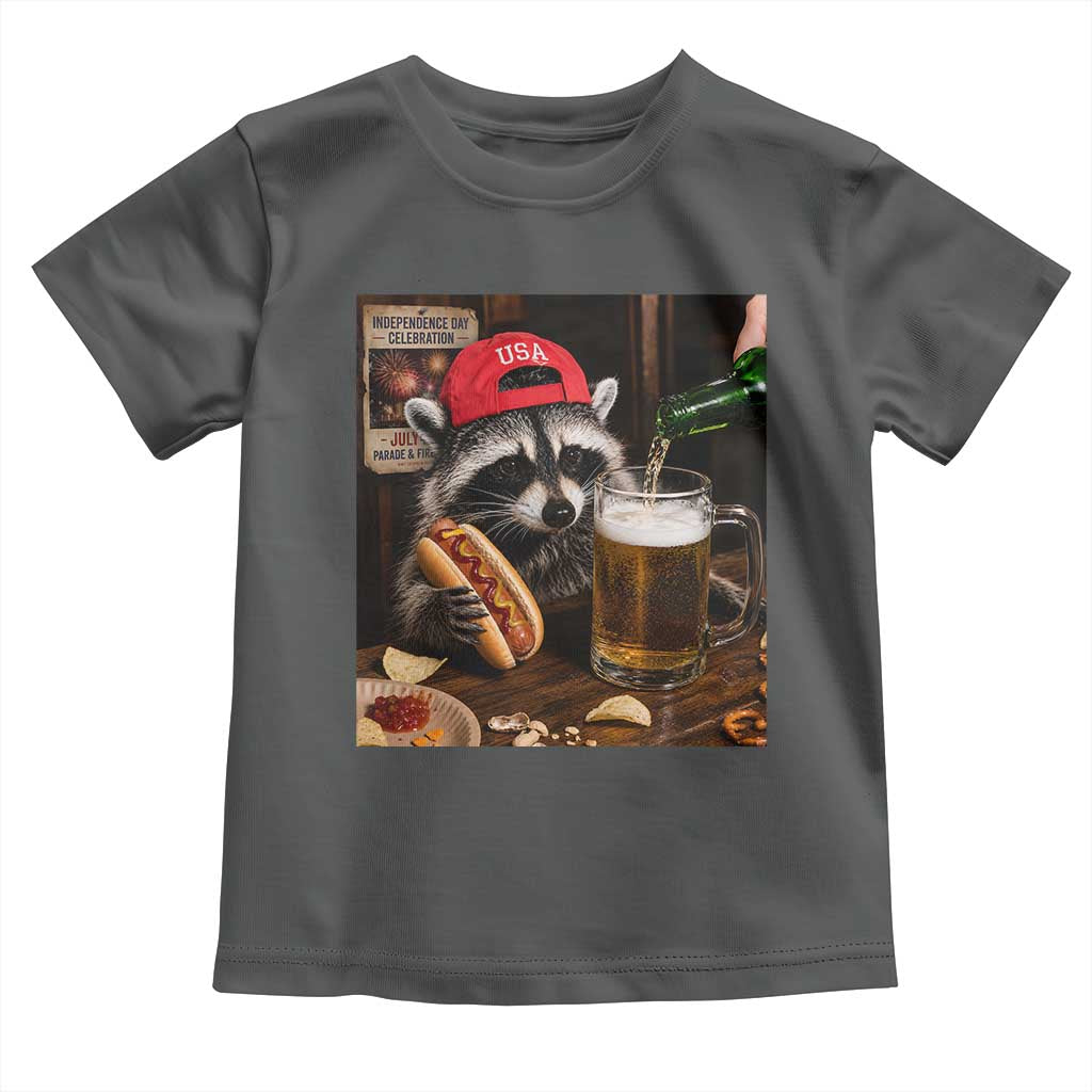Patriotic USA Raccoon Drinking Beer Toddler T Shirt 4th of July Meme