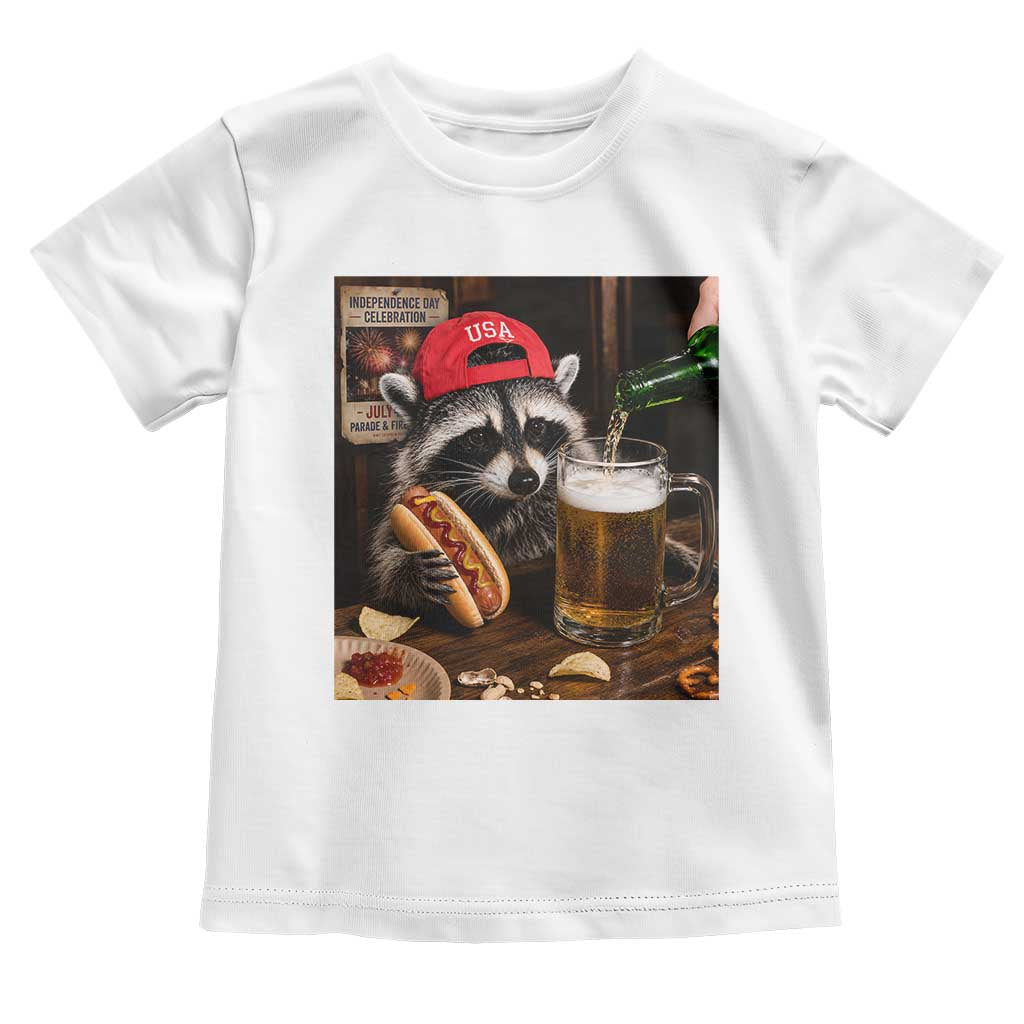 Patriotic USA Raccoon Drinking Beer Toddler T Shirt 4th of July Meme