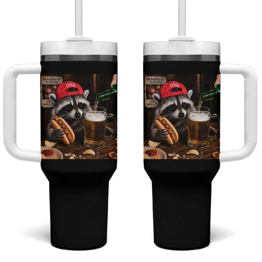 Patriotic USA Raccoon Drinking Beer Tumbler With Handle 4th of July Meme