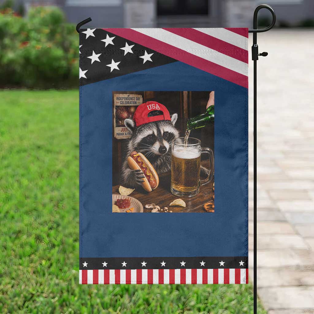 Raccoon Drinking Beer Patriotic Garden Flag 4th of July Meme