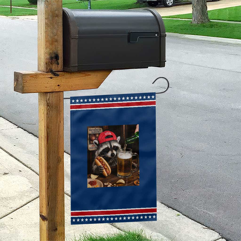 Raccoon Drinking Beer Patriotic Garden Flag 4th of July Meme