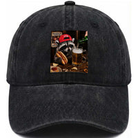 Patriotic USA Raccoon Drinking Beer Washed Cotton Baseball Cap 4th of July Meme
