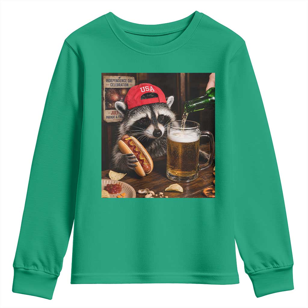 Patriotic USA Raccoon Drinking Beer Youth Sweatshirt 4th of July Meme