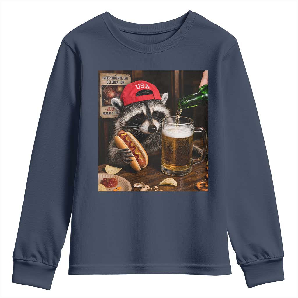 Patriotic USA Raccoon Drinking Beer Youth Sweatshirt 4th of July Meme