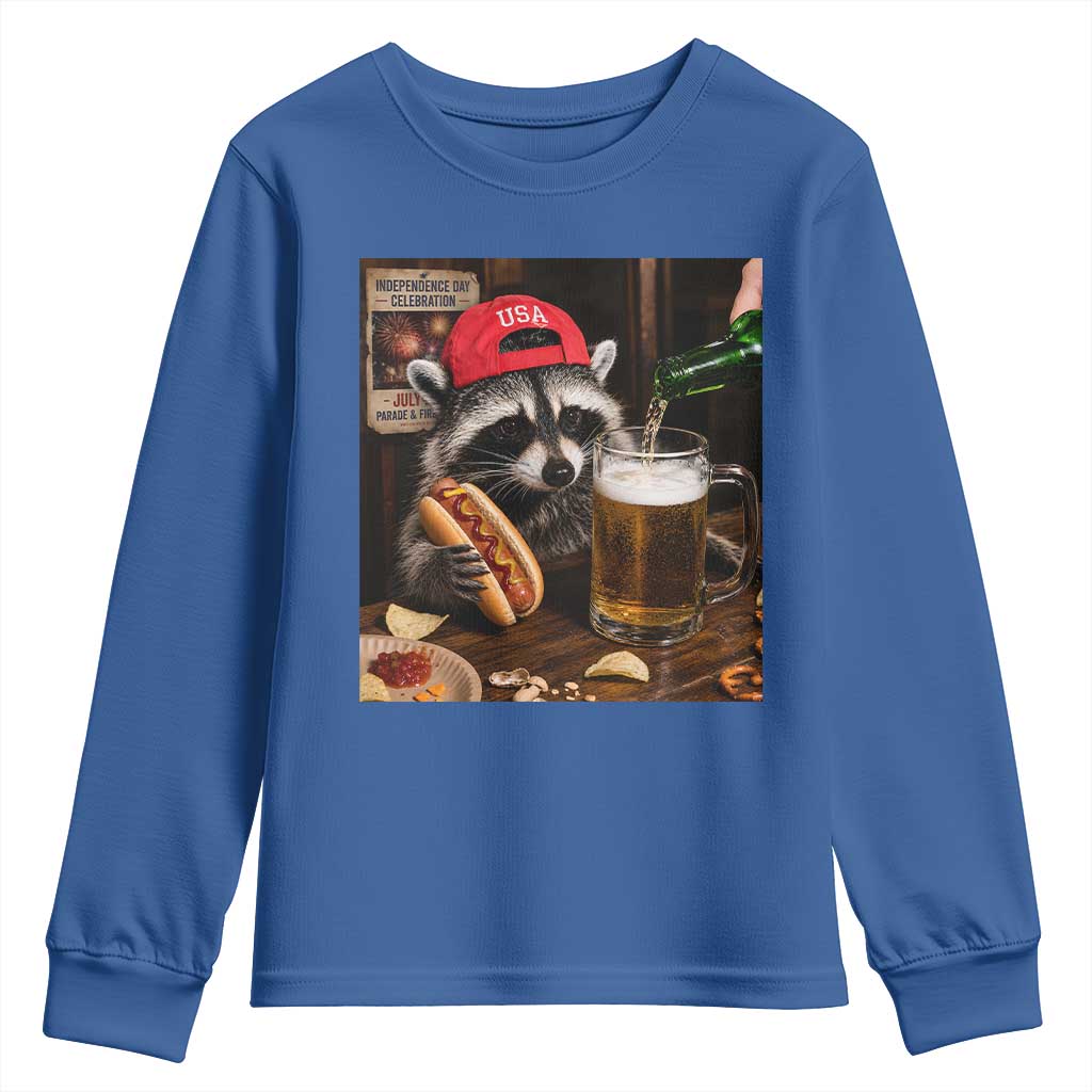 Patriotic USA Raccoon Drinking Beer Youth Sweatshirt 4th of July Meme
