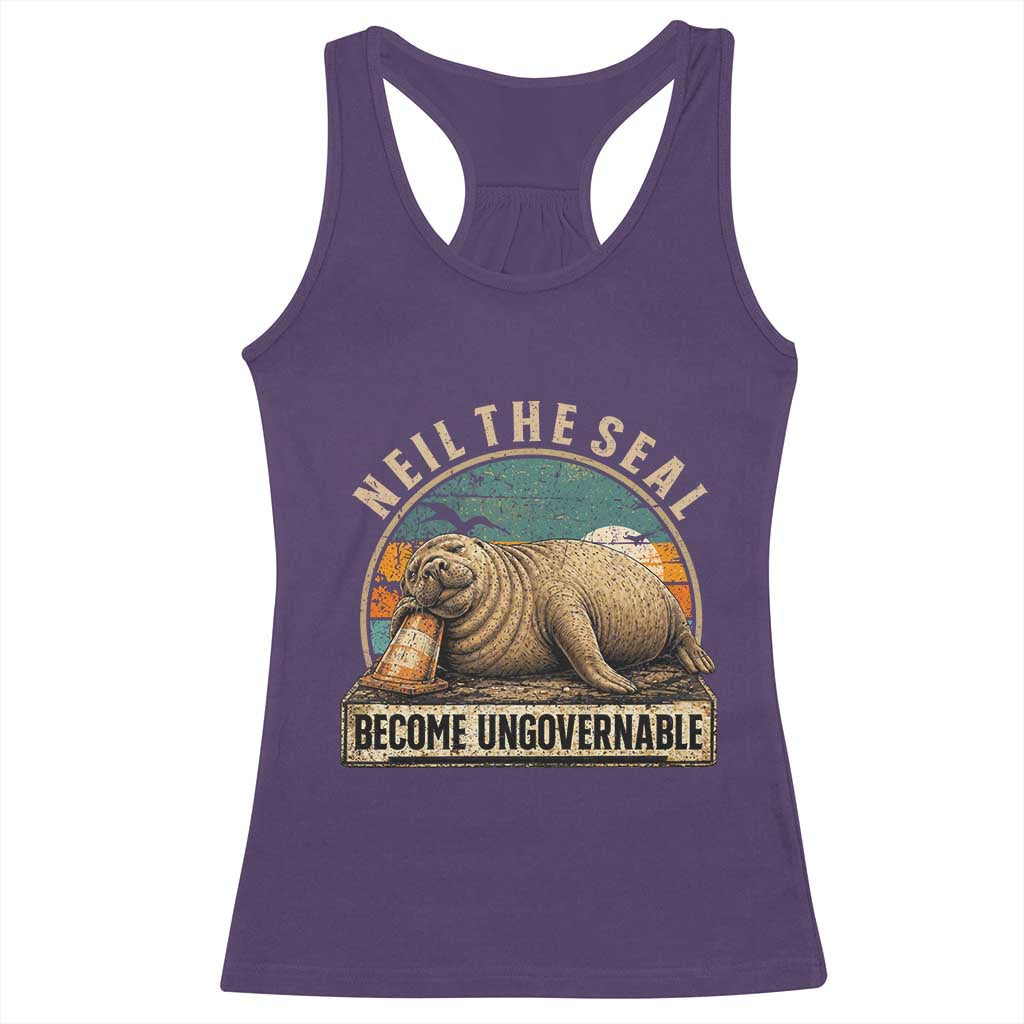Neil The Seal Become Ungovernable Racerback Tank Top Funny Elephant Seal Meme