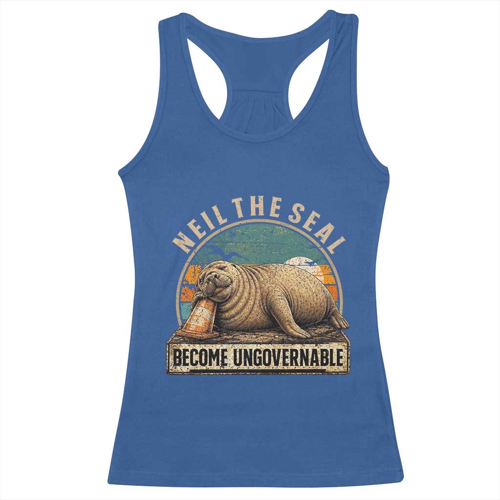 Neil The Seal Become Ungovernable Racerback Tank Top Funny Elephant Seal Meme