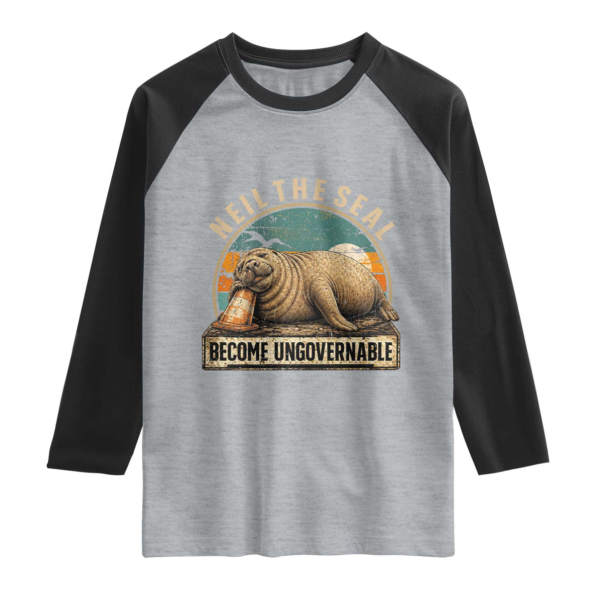 Neil The Seal Become Ungovernable Raglan Shirt Funny Elephant Seal Meme