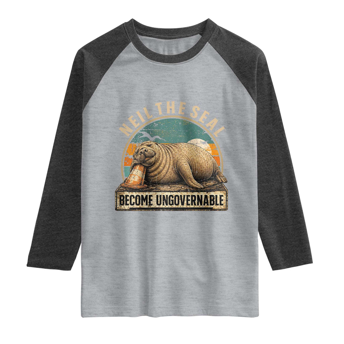 Neil The Seal Become Ungovernable Raglan Shirt Funny Elephant Seal Meme
