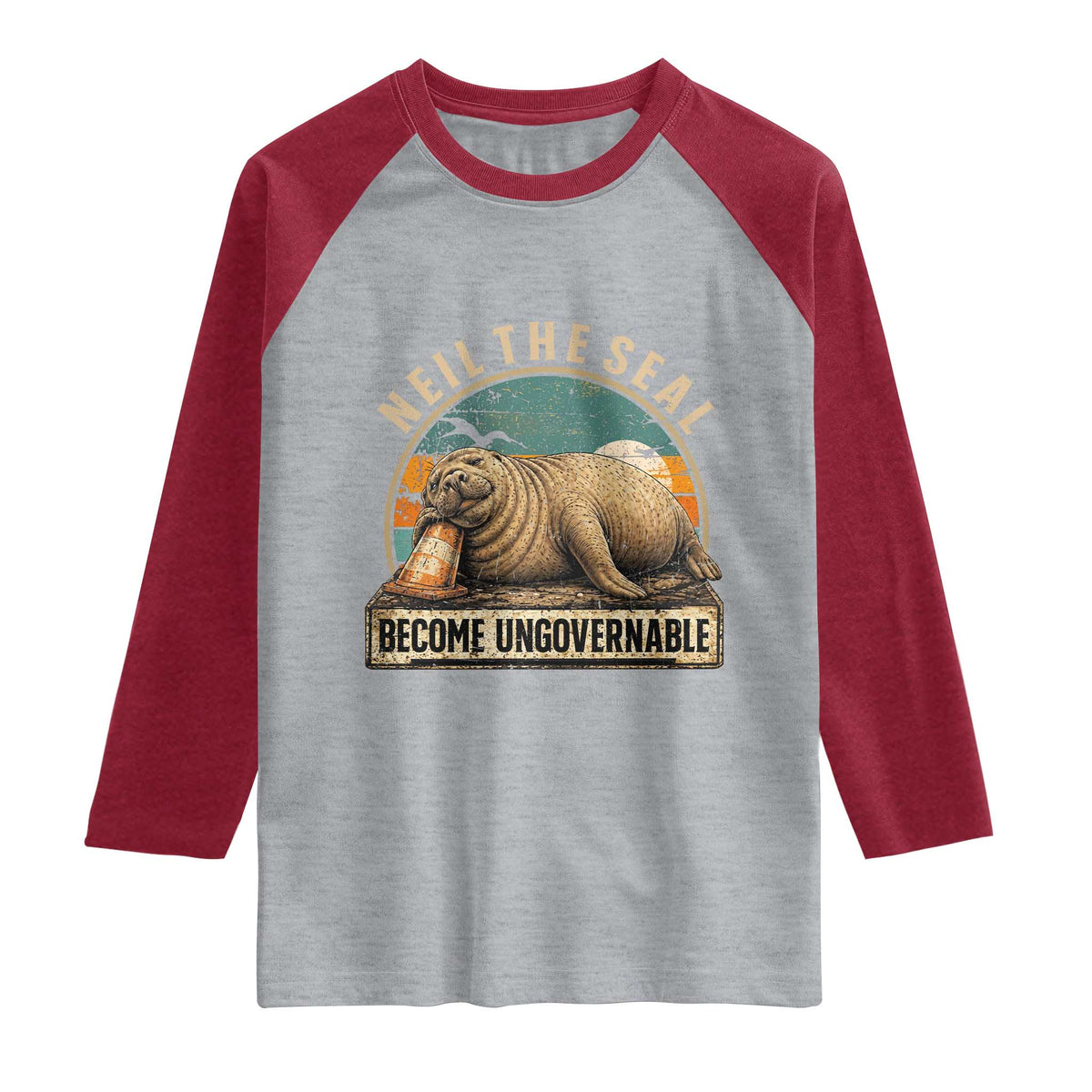Neil The Seal Become Ungovernable Raglan Shirt Funny Elephant Seal Meme