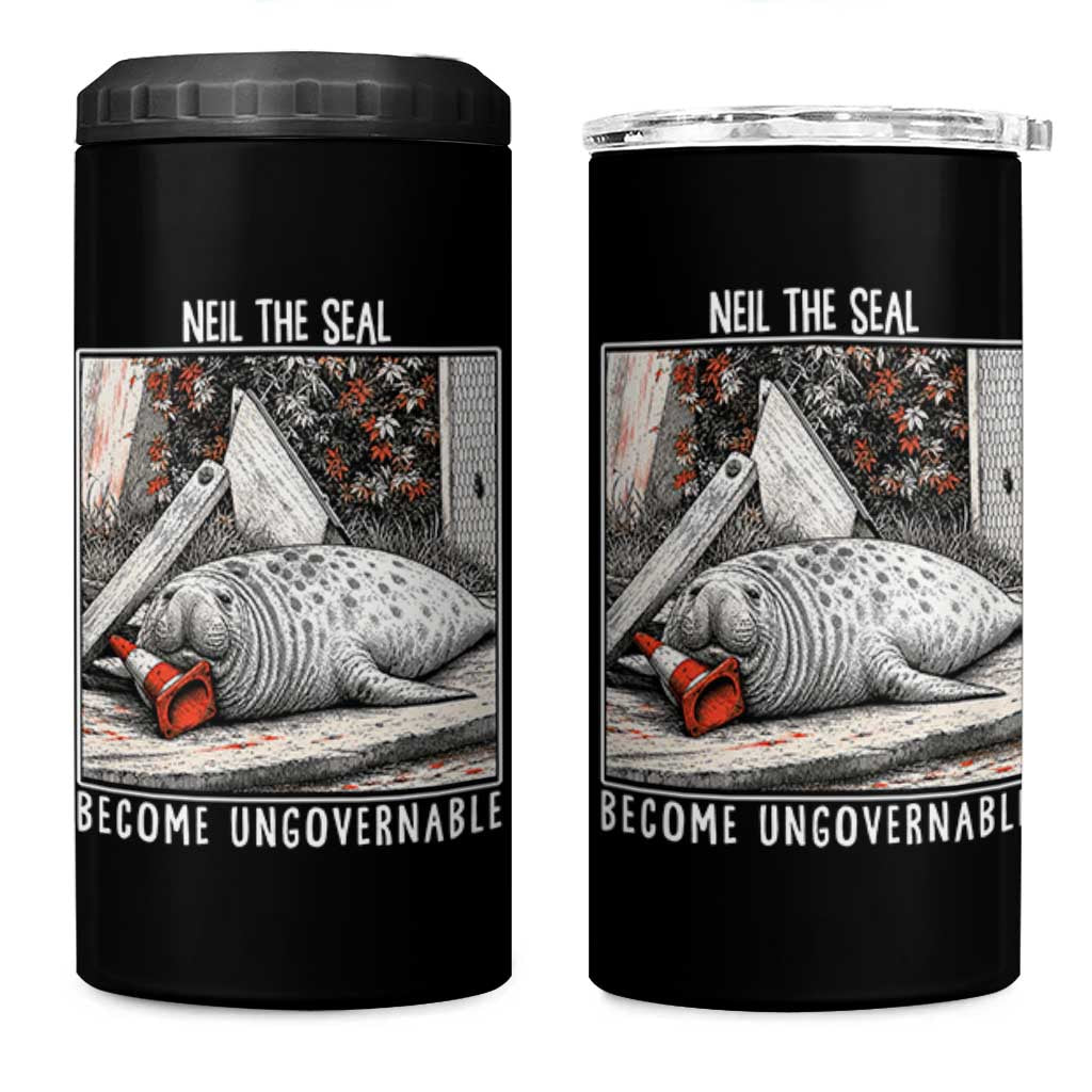 Neil The Seal Become Ungovernable 4 in 1 Can Cooler Tumbler Vintage Elephant Seal Animal Meme
