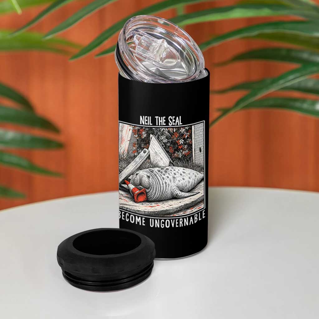 Neil The Seal Become Ungovernable 4 in 1 Can Cooler Tumbler Vintage Elephant Seal Animal Meme
