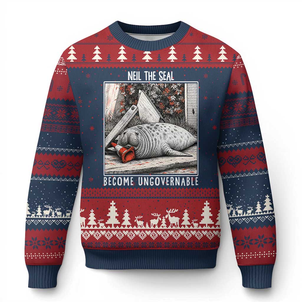 Neil The Seal Become Ungovernable Ugly Christmas Sweater Vintage Elephant Seal Animal Meme