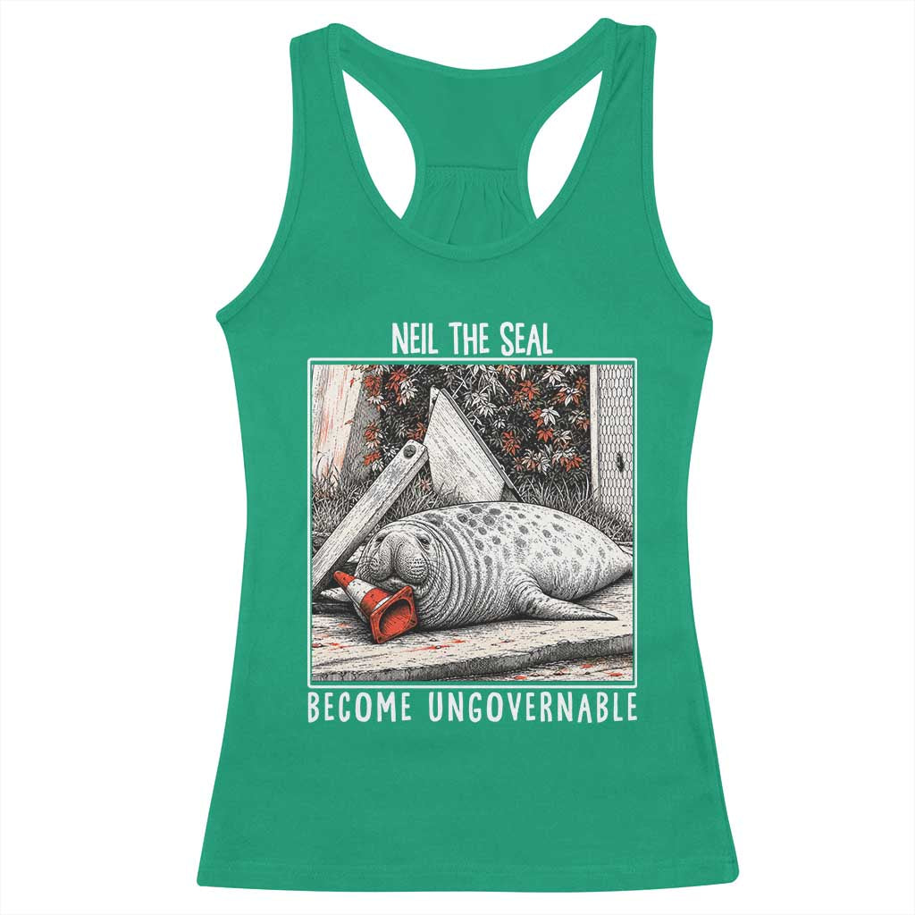 Neil The Seal Become Ungovernable Racerback Tank Top Vintage Elephant Seal Animal Meme