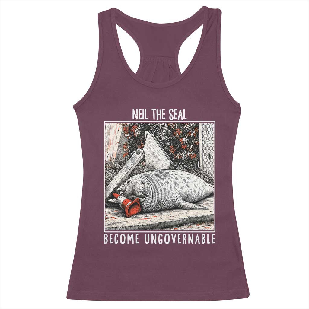Neil The Seal Become Ungovernable Racerback Tank Top Vintage Elephant Seal Animal Meme