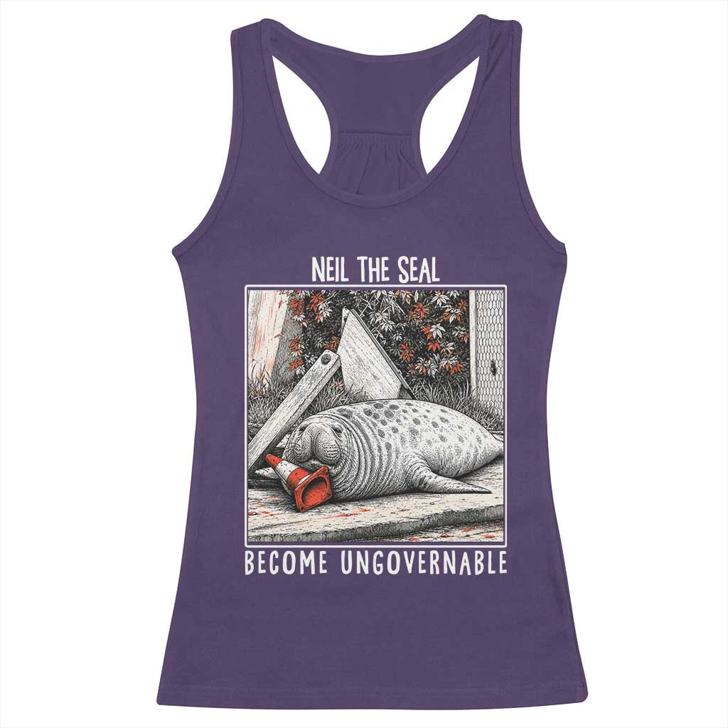 Neil The Seal Become Ungovernable Racerback Tank Top Vintage Elephant Seal Animal Meme